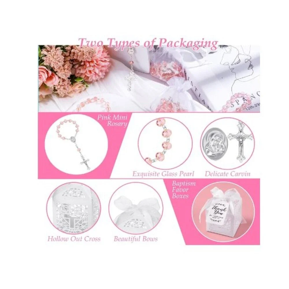 100 Baptism Favors Mini Rosary Favors Communion Rosario Wedding Pink